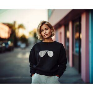 The Shady Sweatshirt – Black Pullover with Glitter Aviator Sunglasses Graphic